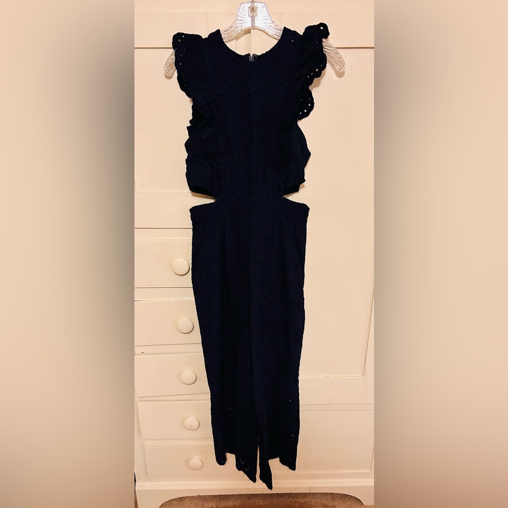 Navy blue eyelet jumpsuit with cutout sides NY&C